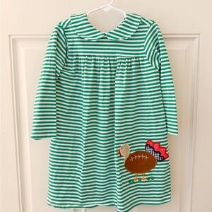 Green Striped Kids Dress with Turkey Appliqué